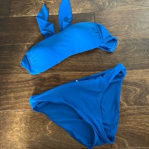 Gianni Bini Solid Molded Bandeau Swim Top and Retro Hipster Swim Bottoms